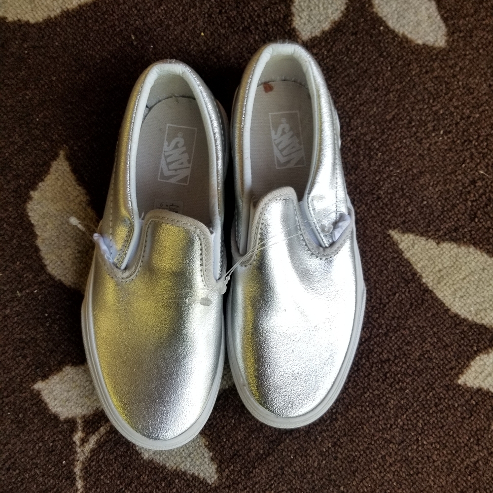 Silver Vans slip ons